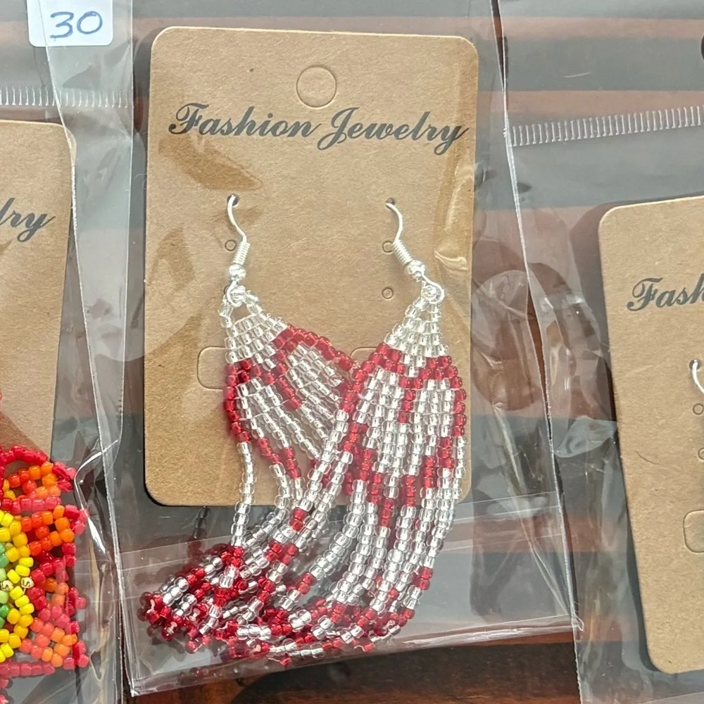 Handcrafted Beaded Earrings - Red Heart - Picture 2 of 2